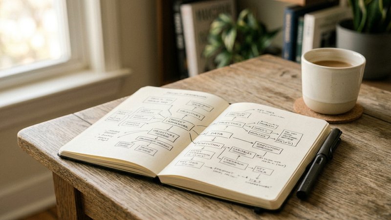Cuaderno con estructura de framing para case interview en consultoría