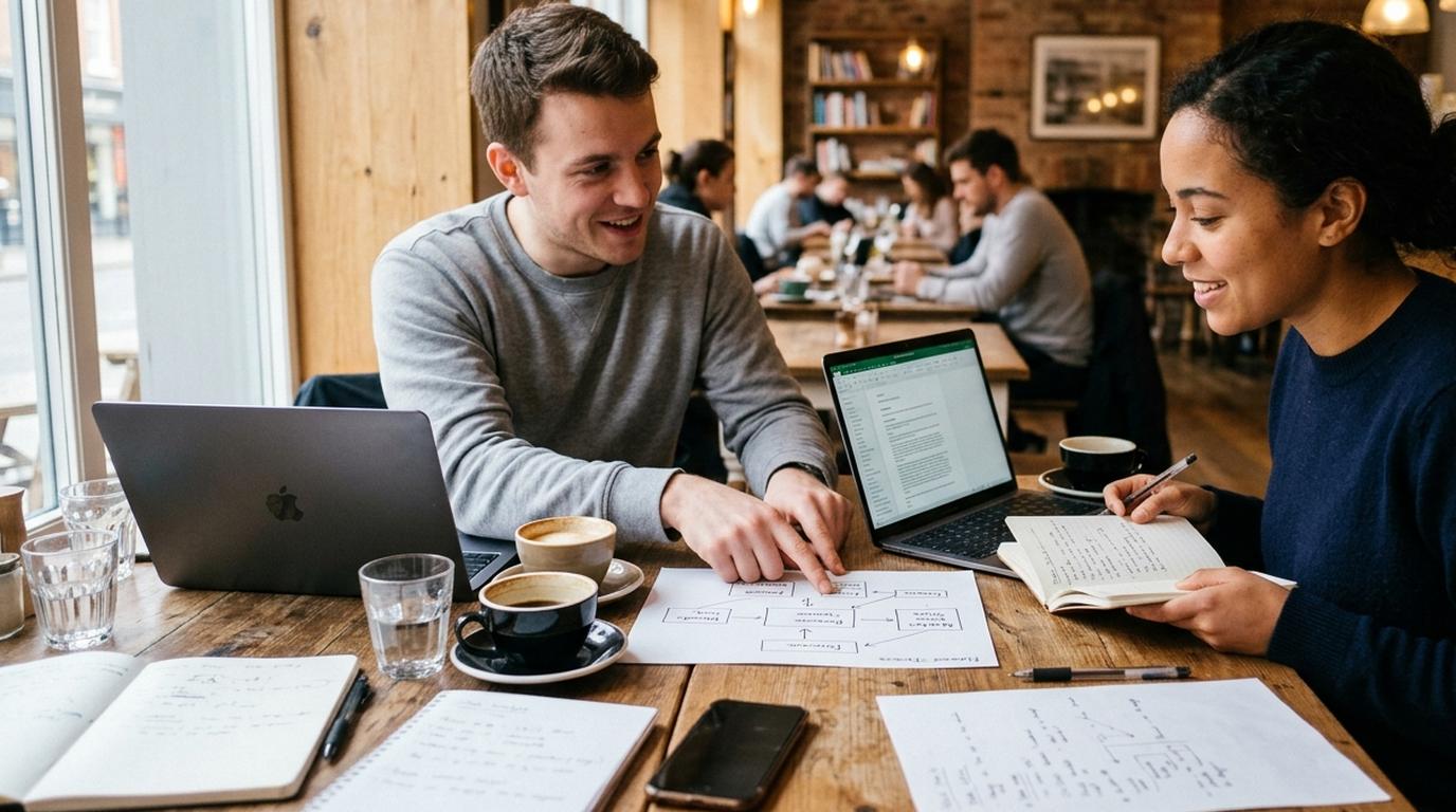 Two people practicing consulting cases together